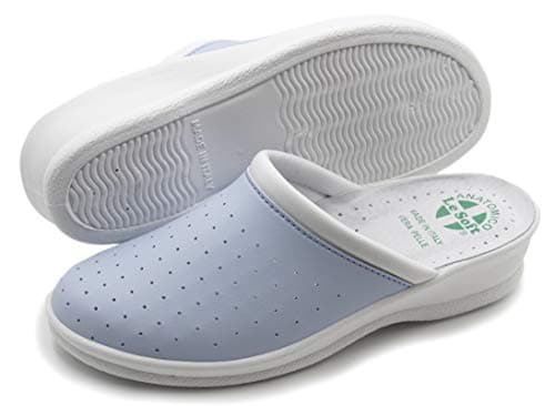 Image of Pligono Women's Anatomic Sanitary Slippers, Comfortable Orthopedic Shoes with Perforated Genuine Leather Upper, Sky Blue (Women's) 36