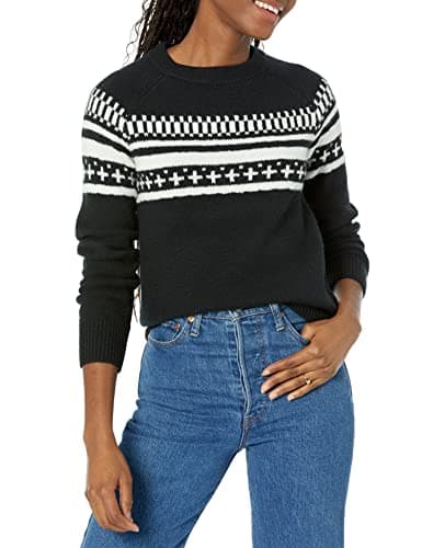 Image of Amazon Essentials Women's Fair Isle Christmas Crewneck Pattern Jumper, Black Fair Isle, XL