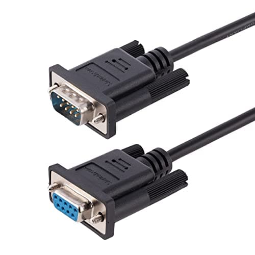 Image of StarTech.com 3m RS232 Serial Null Modem Cable, Crossover Serial Cable w/Al-Mylar Shielding, DB9 Serial COM Port Cable Female to Male, Compatible w/DTE Devices, Black, F/M (9FMNM-3M-RS232-CABLE)