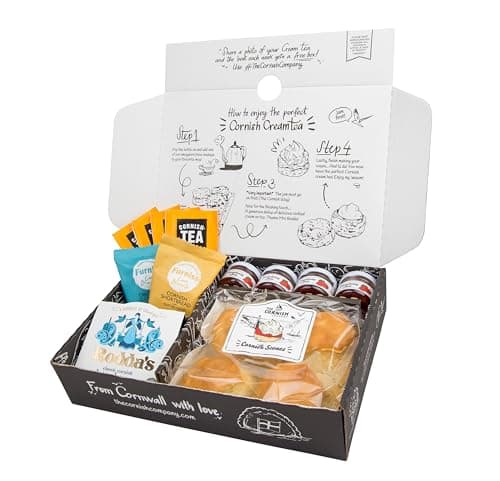 Image of The Cornish Company Afternoon Tea Hamper – Deluxe Tea Set Hamper Gifts for Women Includes Fresh Scones, Biscuits – Birthdays, Anniversaries & Special Occasions