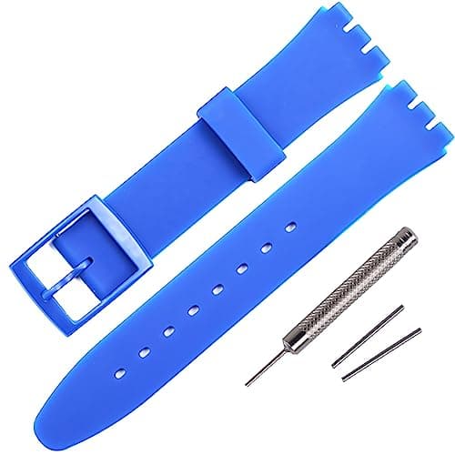 Image of Rihahisy Silicone Rubber Watch Strap/Watch Band Replacement for Swatch (17mm, Blue)
