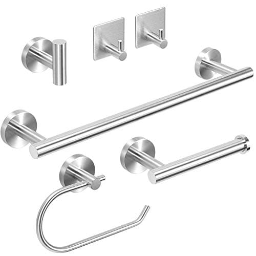 Image of Towel Holders Bathroom Hardware Set - 6 PCS Stainless Steel Bathroom Towel Rails Set Wall Mounted, 40CM Bath Towel Bar +2 Toilet Paper Holders + 3 Towel Robe Hook, Heavy Duty Bathroom Accessories Kit