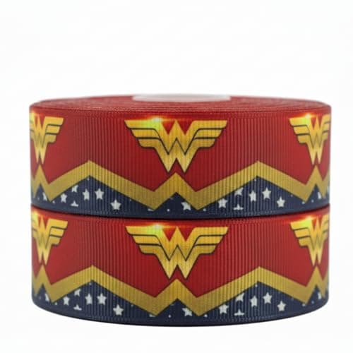Image of 2m x 22mm Wide Wonder Woman Marvel DC for Personalised Birthday Cake Decoration Ribbon Decorating Ideas for Present Gift Wrap Bows Toppers or Wrapping Box Bags String Cards Art Craft