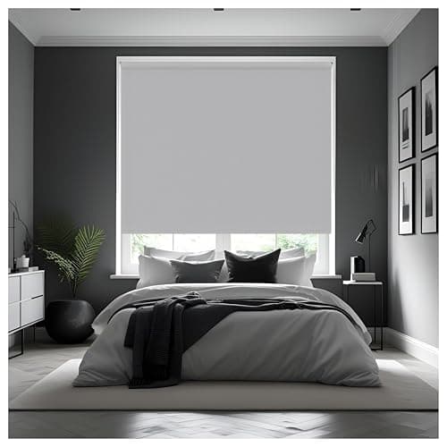 Image of Thermal Insulated Blackout Fabric Roller Blinds, Easy Fit Room Darkening Shades Fittings Included Light Grey (Width 90cm x Length 165cm, Blackout, Grey) (BK004)