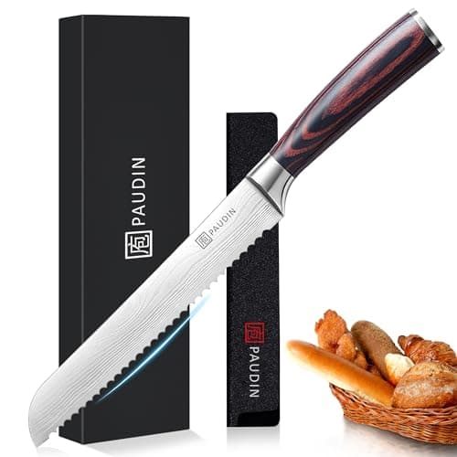 Image of PAUDIN Bread Knife, 8 inch Serrated Knife with German Stainless Steel for Efficient Slicing Sourdough Bread, Bagels, Cake, Gift Box for Family & Restaurant