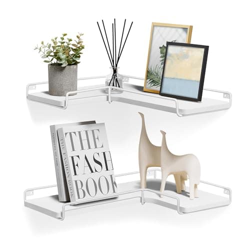 Image of VASAGLE Floating Shelves, Set of 2, L-Shaped Corner Shelves for Wall, Corner Wall Shelf, Industrial Style, for Living Room, Bedroom, Kitchen, Cloud White LLS831W14