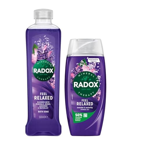 Image of Radox Mineral Therapy Feel Relaxed Gift Set - Lavender & Waterlily, Includes 500ml Bath Soak and 225ml Shower Gel for a Calming Experience | 2 Pack