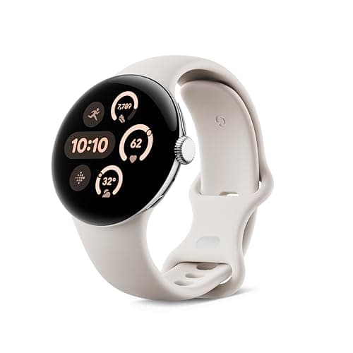 Image of Google Pixel Watch 3 (41 mm) Android smartwatch with heart rate tracking, advanced running from Fitbit, fitness insights, 24-hour battery – Polished Silver Aluminium Case – Porcelain Active Band – LTE