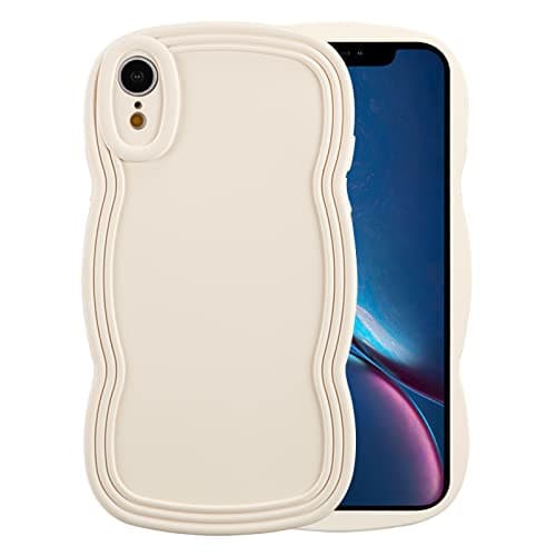 Image of XIZYO Case for iPhone XR, Cute Solid Color Curly Wave Shape Frame Silicone Shockproof Case, for Women Girls Slim Soft TPU Full Camera Lens Protective Cover, Off-white