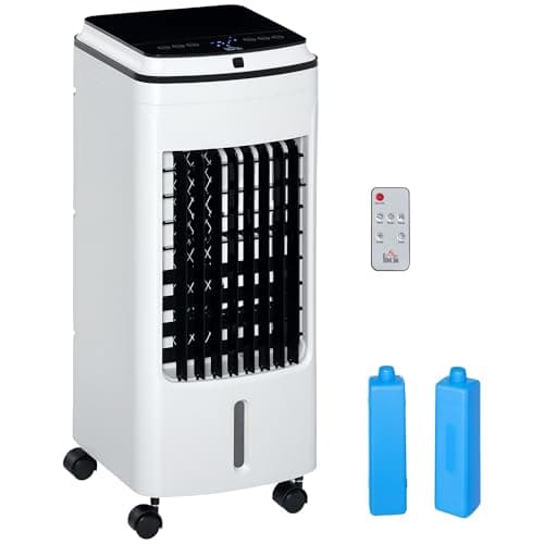Image of HOMCOM Evaporative Air Cooler, 3-in-1 Portable Air Cooling Fan with Washable PA Filter, Humidifier, LED Display, 2 Ice Boxes, 4L Water Tank, 3 Speeds, 7.5H Timer, Remote for Home Office Bedroom