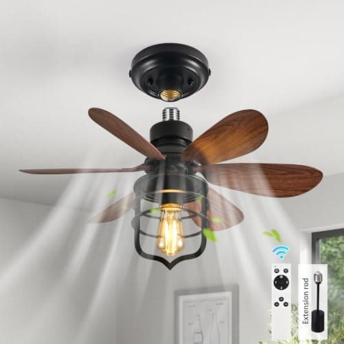 Image of Ganeed Screw in Ceiling Fan Light Socket with Remote Control E27 Small Fans for Bedroom Farmhouse Industrial Style Lamp Indoor Laundry Garage Hallway Foyer 3 Speeds Black