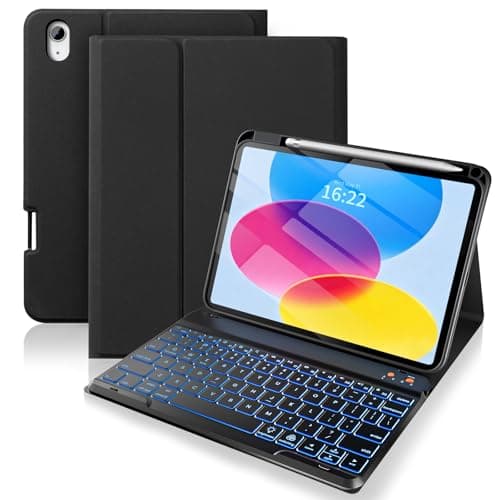 Image of Senyoson Keyboard Case for iPad A16 11th Generation 11 Inch 2025/10th Generation 10.9 Inch 2022, 7 Colors Backlit Magnetic Wireless Detachable Folio Keyboard Cover with Pencil Holder, Black