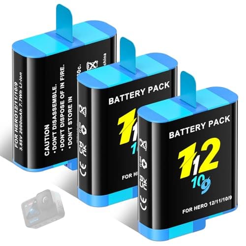 Image of CITYORK (3 Pack) 2000 mAh Replacement Battery for Go-Pro. Hero 12 Hero 11/10/9 Black Battery,Rechargeable Extreme Battery Set Sports Camera Accessories