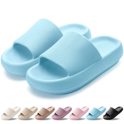 Image of VAVOBIS Sliders Cloud Slippers Women Men Lightweight Slippers Cloud Sliders Non-Slip Flip Flops with Thick Sole for Bathroom Pool Beach House Waterproof Indoor/Outdoor,Light Blue,3-3.5 UK