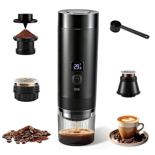 Image of Delousiber Portable Espresso Machine & Coffee Maker, 3-in-1 with Self-Heating USB-C | 20 Bar Pressure, for Ground Coffee & Capsules | 7800mAh Battery for Camping, Car, Office & Travel (Black)