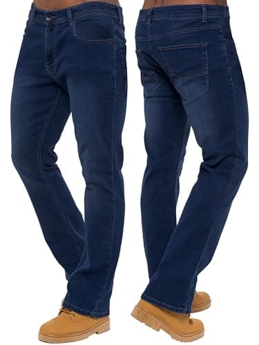 Image of 989Zé ENZO Mens Stretch Bootcut Jeans Casual Classic Retro Denim Wide Leg Flared Pants Trousers EZ401 MID Blue 38W / 32L