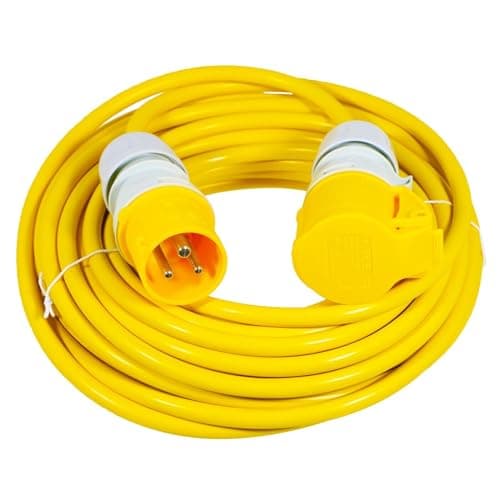 Image of SPARES2GO 16A Extension Lead 14m 110V 2.5mm Heavy Duty Power Cable Cord 3-Pin 2P+E (Yellow)