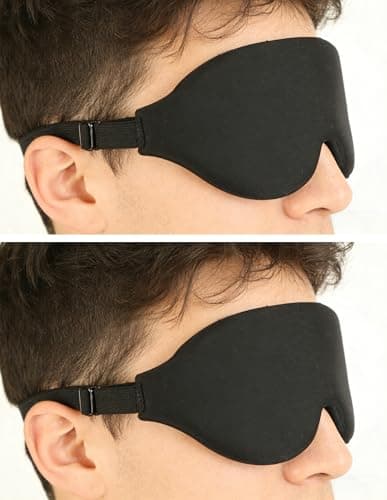 Image of 2 Pack Sleep Masks Black 3D Contoured Eye Mask for Sleeping Adjustable Strap Rebound Memory Foam Comfortable Fit