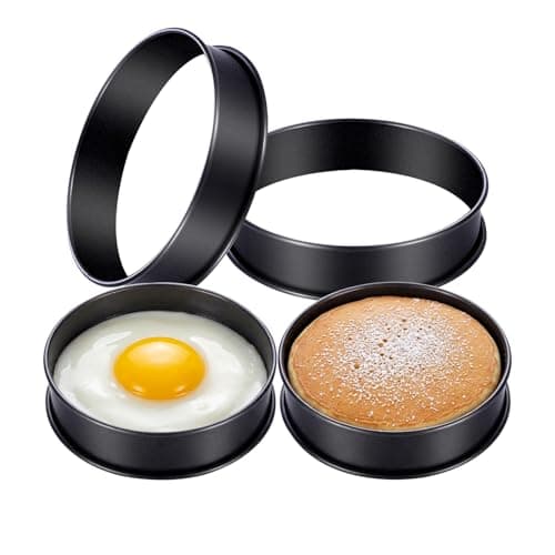 Image of Set of 4 Non-Stick Crumpet Rings, 9.5cm Stainless Steel Fried Egg Ring, Oven Safe English Muffin Pancake Moulds, Leak-Proof Circular Cooking Rings for Breakfast, Crumpets, Donuts, Muffins & Baking