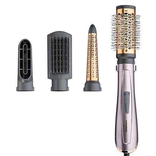 Image of BaByliss Air Styler 1000W - All in One Hair Dryer Brush, Volumiser and Curler, Advanced Ionic Frizz-Control System, 4 Attachments, Copper/Grey, 2136U