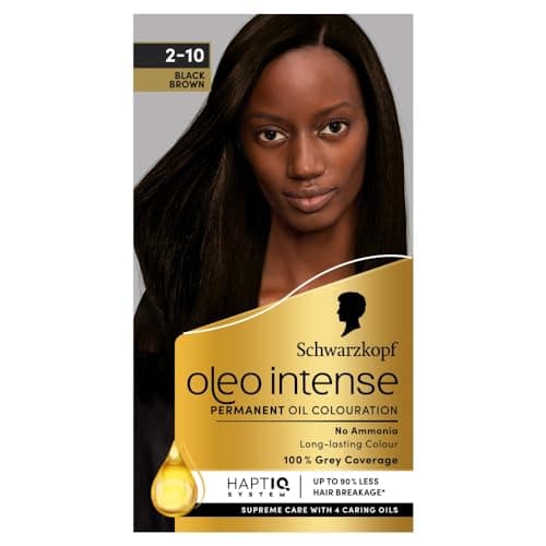 Image of Schwarzkopf Oleo Intense Permanent Oil Colour 2-10 Black Brown Hair Dye, 100% Grey Coverage, Conditioner with HaptIQ System, Long-Lasting Colour, Ammonia Free Hair Dye