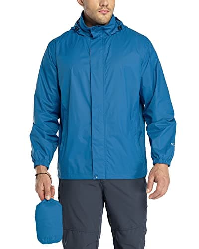 Image of 33,000ft Men's Lightweight Waterproof Outdoor Jackets Windproof Rain Shell Jacket Packaway Hooded Raincoat for Golf Fishing Cycling Classic Blue M