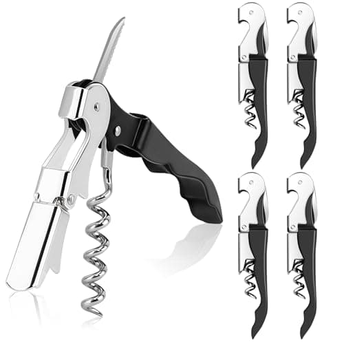 Image of Coosion Waiter's Friend Corkscrew Wine Opener, Wine Bottle Opener with Foil Cutter & Bottle Opener, Professional Waiters Friend for Wine & Beer Bottles, Foldable Portable Corkscrew, 5 Pack