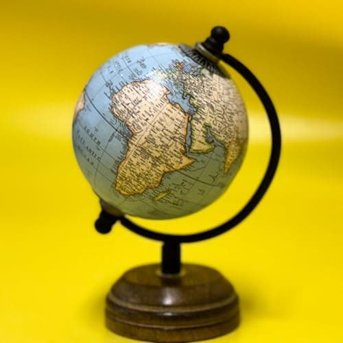 Image of EXERZ 8cm Mini Antique Globe with Wooden Base Light BLue, Handcrafted Decorative Globe GF23 (8cm)