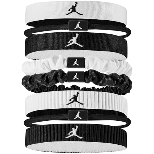 Image of Nike Jordan Elastic Sport Hair Ties 8-Pack – Sport Hair Ties Mixed Width – Elastic Hair Ties for Training, Fitness & Basketball, White/Black/Black, One Size