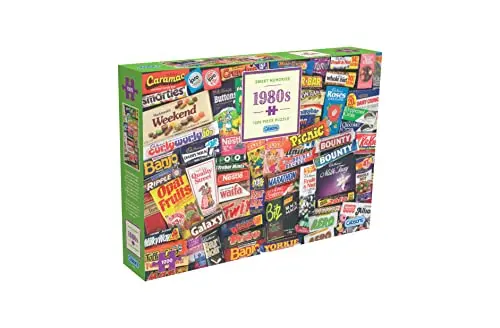 Image of Gibsons Sweet Memories of the 1980s 1000 Piece Jigsaw Puzzle for Adults – Retro Sweets & Vintage Packaging Artwork by Robert Opie – Premium Sustainable Puzzle Made in the UK/EU