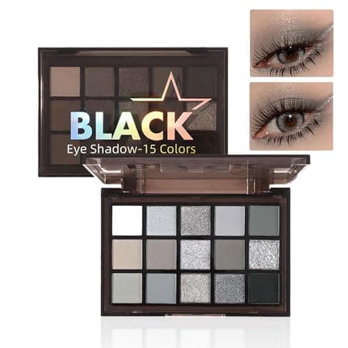 Image of Black Eyeshadow Palettes, Glitter & Matte Eye Shadow Pallets, 15 Colors Smokey Black Silver Gray White Eyeshadow, Long Lasting Highly Pigmented Eyeshadow Makeup Kits For Women