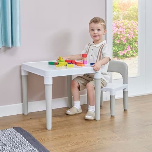 Image of Liberty House Toys Children's Multi-Coloured Table & One Chair Set, White & Grey, 51x51x43 cm