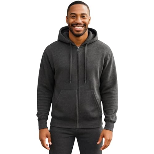 Image of Urban Road Men’s Plain Fleece Zip Hoodie – Full Zip Hooded Sweatshirt with Pockets, 50/50 Cotton Polyester, Casual & Workwear, Regular & Plus Sizes Charcoal