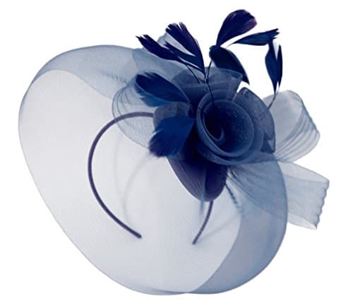 Image of Caprilite Navy Blue Fascinator Headband Veil Wedding Ascot Races Net Hat Feathers Hatinator
