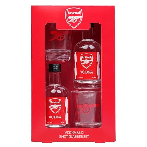 Image of Arsenal F.C. Vodka & Shot Glass Gift Box – 2 x 5cl Miniatures and 2 Branded Glasses – Suitable Gift for Football Fans by Blue Tree Gifts