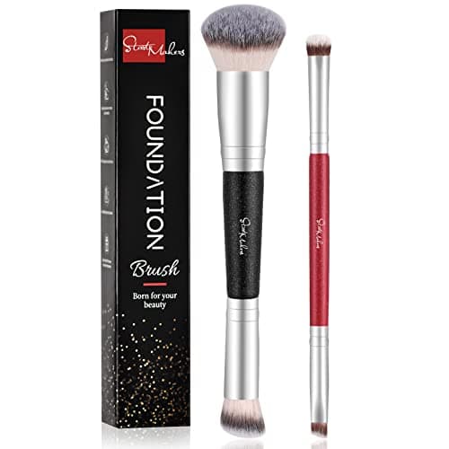 Image of Foundation Brush Start Makers 2 pcs Dual-ended 2-in-1 Kabuki Makeup Brushes For Buffing, Blending, Sculpting, Highlight, Contouring.