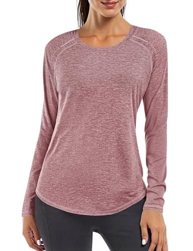 Image of Gyabnw Womens Gym Tops Long Sleeve with Reflective Strips UV Protective Fabric for Outdoor Activities Running Gym Pink