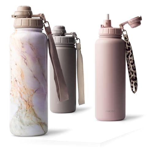 Image of MAMEIDO Insulated Water Bottle with Straw 500 ml, Leak-Proof & BPA-Free Thermo Drinks Bottle, Stainless Steel Sports Water Bottle (Pearl Marble)