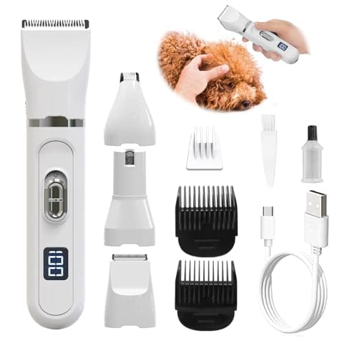 Image of Cat Clippers, 4-in-1 Cat Grooming Kit with 3 Trimmer Heads & 3 Guide Combs, Quiet Cat Trimmer for Long Hair, Pet Clippers for Cats & Small Dogs, Ideal for Home Grooming of Matted Fur & Paw Hair