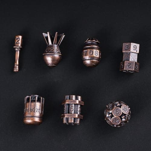 Image of cusdie 7-Die Creative Metal Dice Set DND Dice Set for Dungeons and Dragons TTRPG Role Playing Dice Games RPGs(Red Copper)
