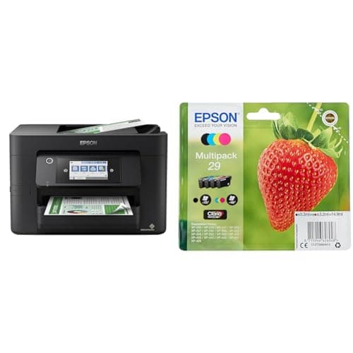 Image of Epson WorkForce Pro WF-4820DWF A4 Multifunction Wireless Inkjet printer & 29 Strawberry Genuine Multipack, 4-colours Ink Cartridges, Claria Home Ink