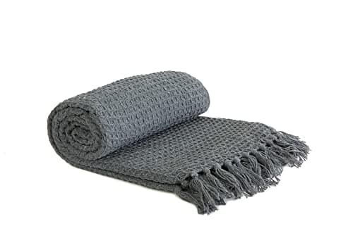 Image of Emma Barclay Honeycomb - Recycled Cotton Plain Waffle Textured Chair Sofa Setee Throw Over Blanket in Charcoal Grey - 70x100 (178x254cm)