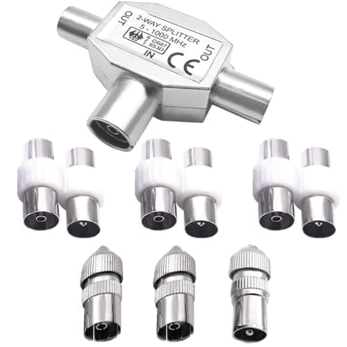 Image of BJFITIFY TV Aerial Splitter 2 Way, Cable TV Coax Splitter 1 Female to 2 Male with Female and Male TV Aerial Connector Coaxial Digital Aerial Male to Male and Female to Female Aerial Connectors