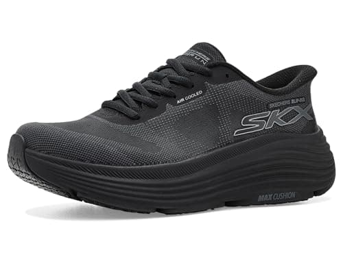 Image of Skechers Women's Max Cushioning Endeavour Hallandale Slip-On Sneakers, Black Textile/Black Trim, 8 UK