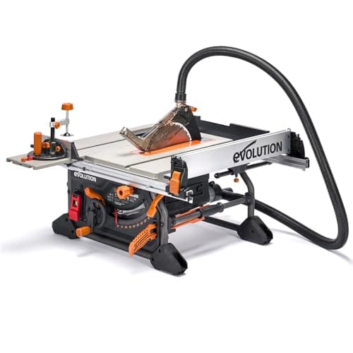 Image of Evolution Power Tools R255TBL+ Table Saw (Next Gen Rage 5-S) Portable Multi-Material Cutting Blade Included Cuts Wood Metal Plastic, 45˚ Bevel, +/- 60˚ Mitre Angle, 85mm Cut Depth, 1800w Motor, 240v