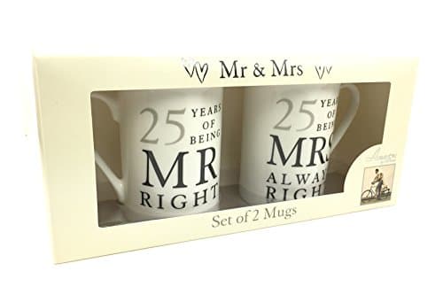 Image of ukgiftstoreonline 25th Silver Wedding Pair Of Mugs