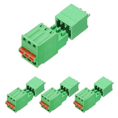 Image of sourcing map 4set 2.5mm/0.1" Pitch PCB Terminal Block Connector 3 Pin Straight Pin Male Female Pluggable Quick PCB Wiring Terminals for 27-20AWG Cable Mechanical Equipment, Green
