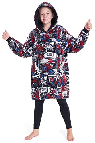 Image of Marvel Spiderman Hoodie Blanket for Kids Teenagers Fleece Wearable Blanket Hulk Captain America Thor Avengers Warm Oversized Hoodie Boys Gifts (Multi Spiderman)