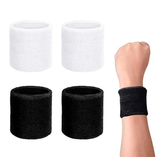 Image of 2 Pairs of Sports Wristbands, Fitness Sweatbands, Wrist Sweatbands, Sports Wristbands, Suitable for Bodybuilding, Fitness, Basketball and Badminton (Black, White)