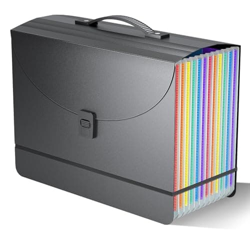 Image of File Organiser Box Files Folder Document Organiser with Handle,13 Pockets Portable Document Folders for Paperwork A4,Concertina File Expanding Filing Box Paper Organiser for Office School Home,2x Tabs